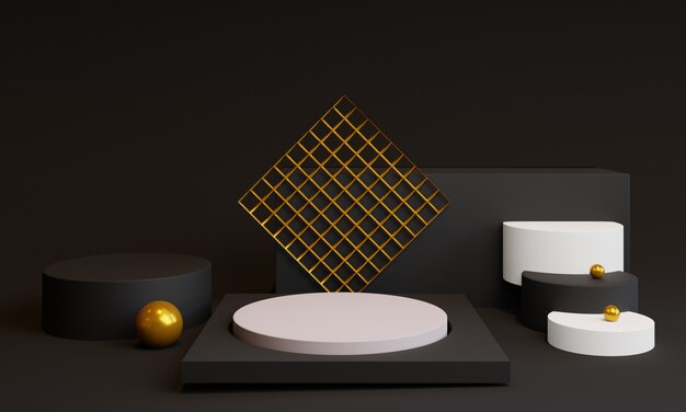 3d  minimal shapes with podium and decorative elements