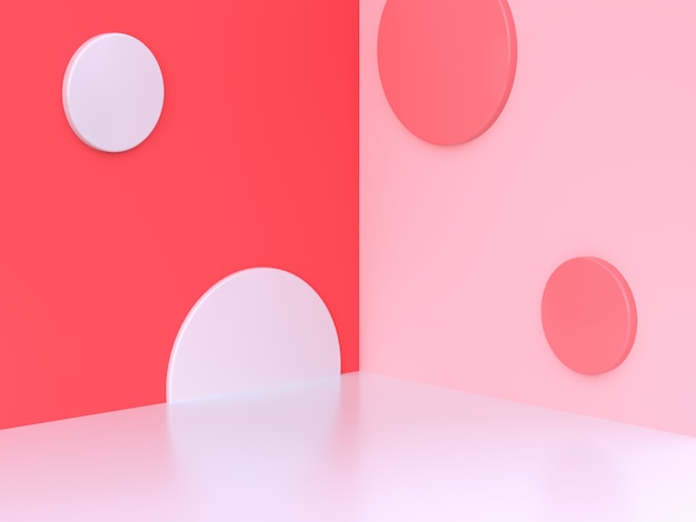 3d minimale abstracte roze-rode hoekscène van de achtergrondmuurcirkel het geometrische 3d teruggeven