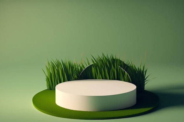 3d minimale cirkel podium illustratie met groen gras voor product achtergrond