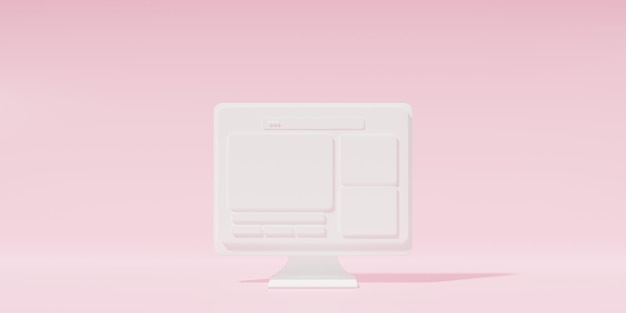 3d minimale desktop met roze achtergrond op 3d-rendering