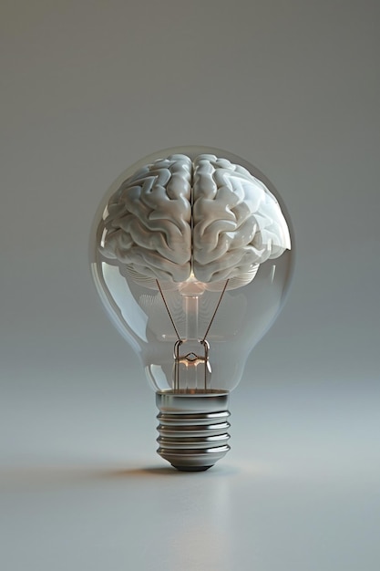 3D minimalist brain bulb in closeup isolated background representing innovation soft morning light