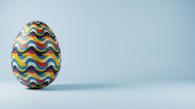 3D minimalist Easter egg design featuring a retro wave pattern blending modern aesthetics with