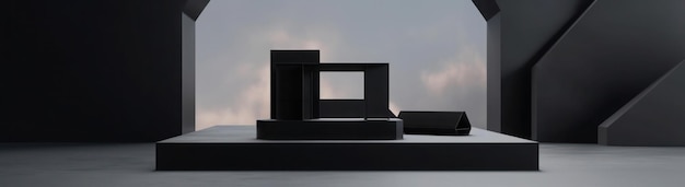 3D minimalist podium room with simple shapes