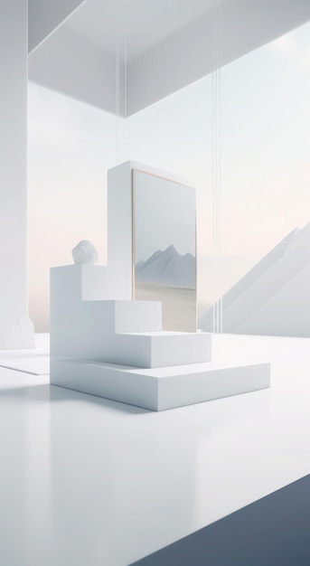 3D minimalist podium scene with shapes