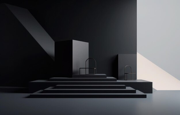 3D minimalist podium scene with shapes
