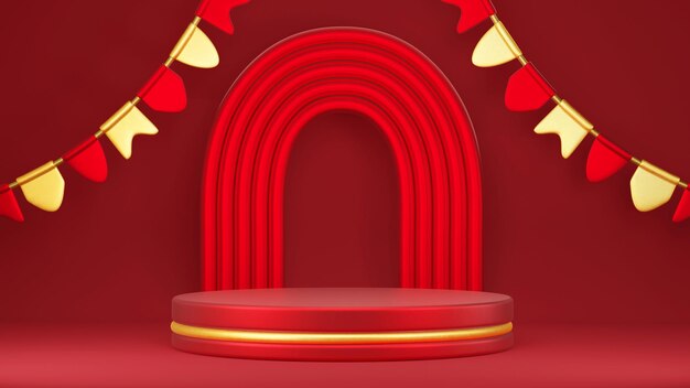 3D Minimalist Red and Gold Podium Center Stage