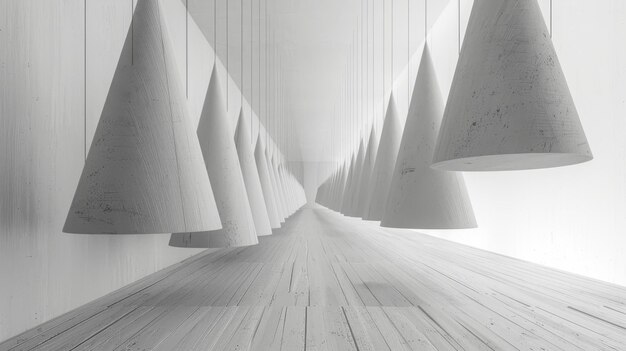 3d minimalistic cones suspended in digital void symbolizing simplicity and elegance