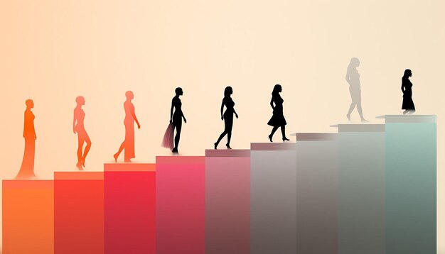 Foto un poster minimalista 3d che raffigura una serie di silhouette femminili minimaliste