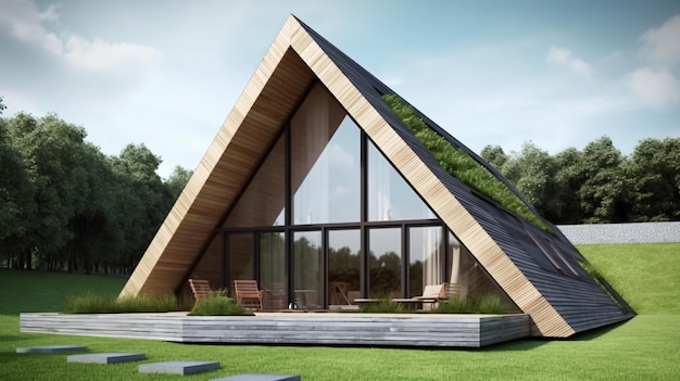 3d minimalistisch modern driehoeks houten huisconcept