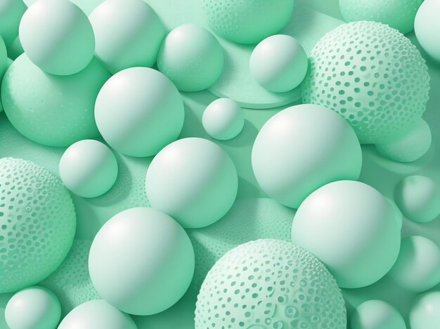 사진 3d mint green spheres cluster: 깊이의 추상적인 배경