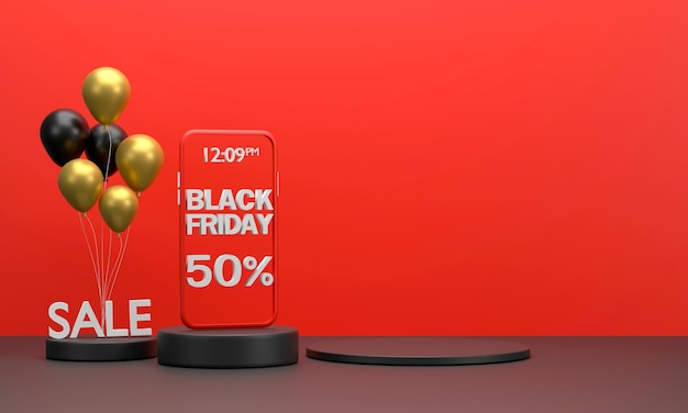 3D mobile phone Show the Black Friday sale on the podium