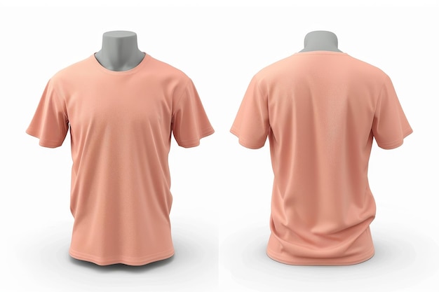 3Dモックアップ白い背景のテンプレート上のマネキンの前と後ろの白い桃色のTシャツ