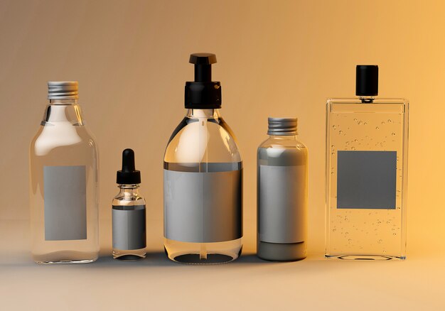 3d mock up render of a set of bottles for care