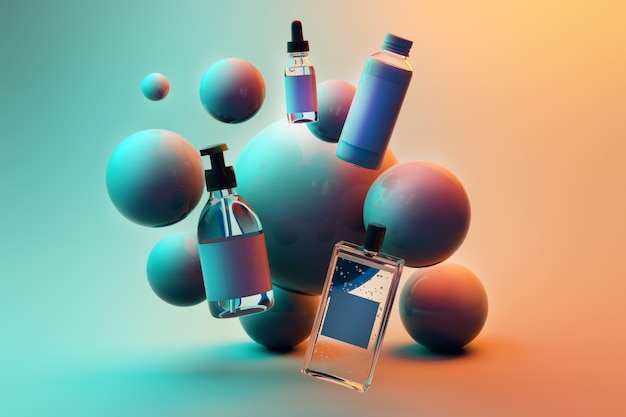 3d mock up render of a set of bottles for care