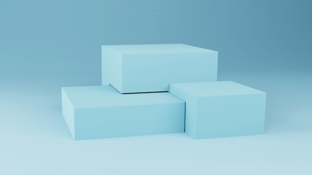 3d-макет 3-х кубический подиум в светлой комнате. 3D рендеринг
