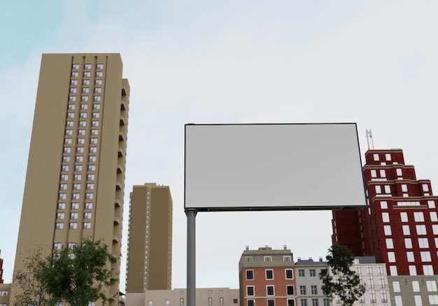 Photo 3d mockup blank billboard in downtown rendering