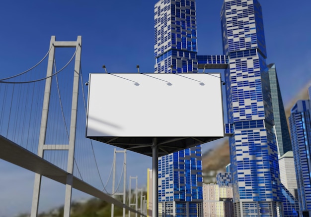 3D 模擬空白廣告牌在市中心的染