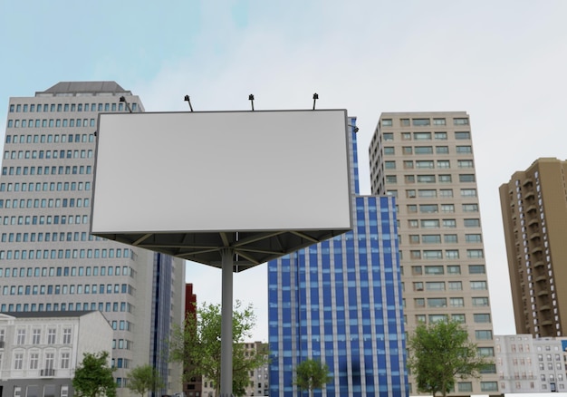 3D mockup blank billboard in downtown rendering