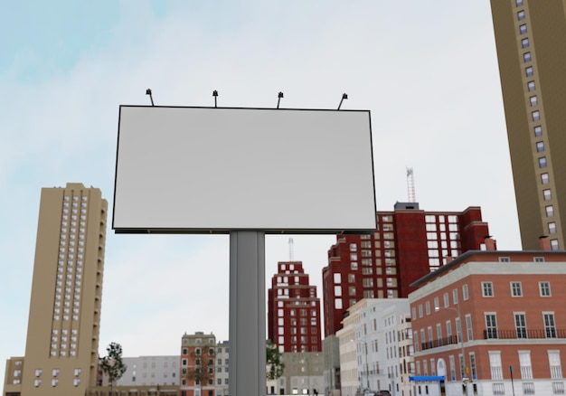 ダウンタウンのレンダリングの 3D モックアップの空白の看板