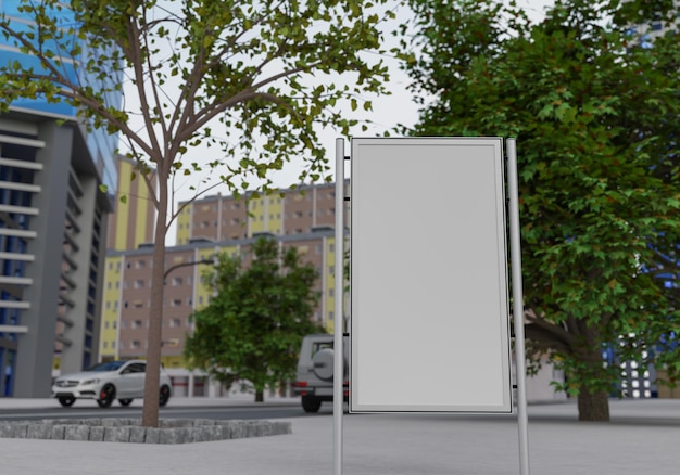 3D mockup blank billboard on street in downtown rendering