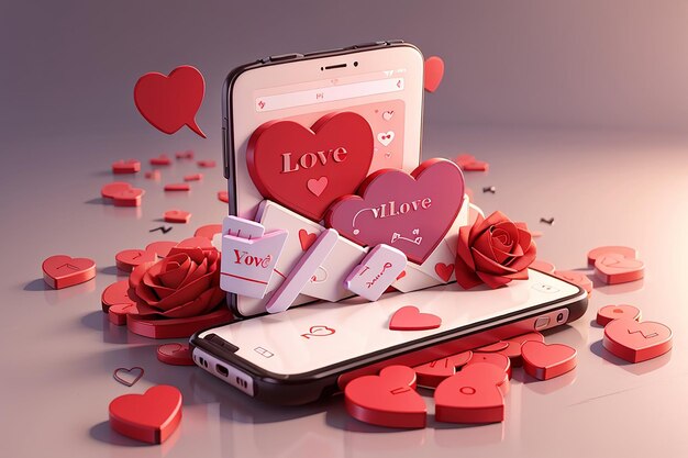 3d mockup of love message in smartphone chat valentine concept