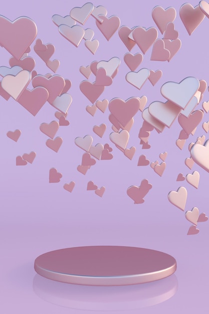 3D mockup scene with pink hearts Podium for Happy Womens Mothers Valentines Day birthday