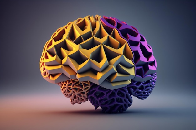 A 3d model of a brain with different colors and shapes.