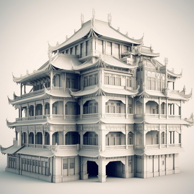 A 3d model of a building with a large entrance and a small entrance