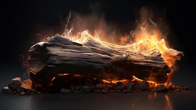 Photo 3d model of a burning log