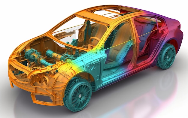 A 3d model of a car with the engine removed.