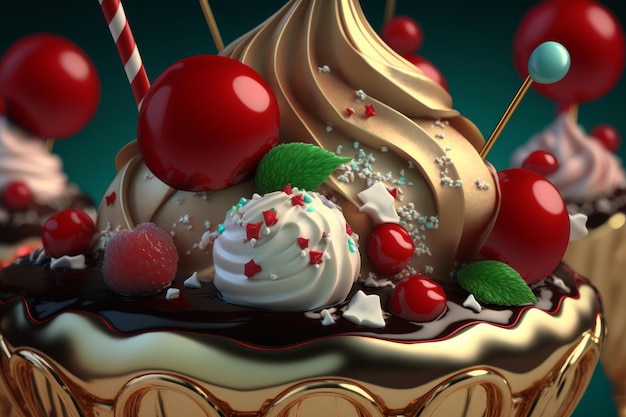 A 3d model of a chocolate cake with a cherry on top