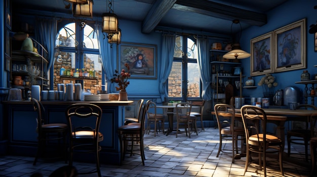 3d model coffee shop blue and fancy