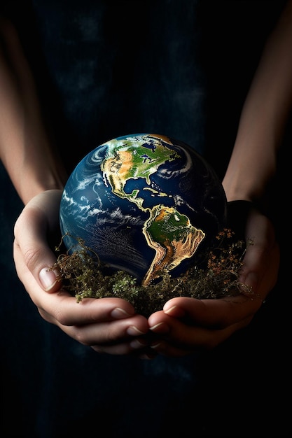 Photo a 3d model of earth gently cradled in human hands