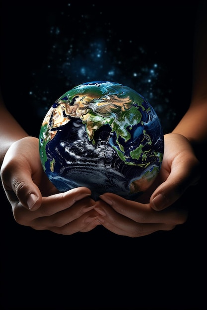 a 3D model of Earth gently cradled in human hands