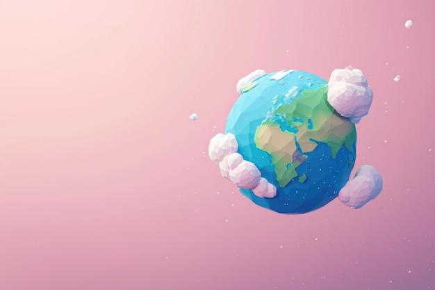 Foto un modello 3d della terra galleggia nello spazio sopra uno sfondo rosa