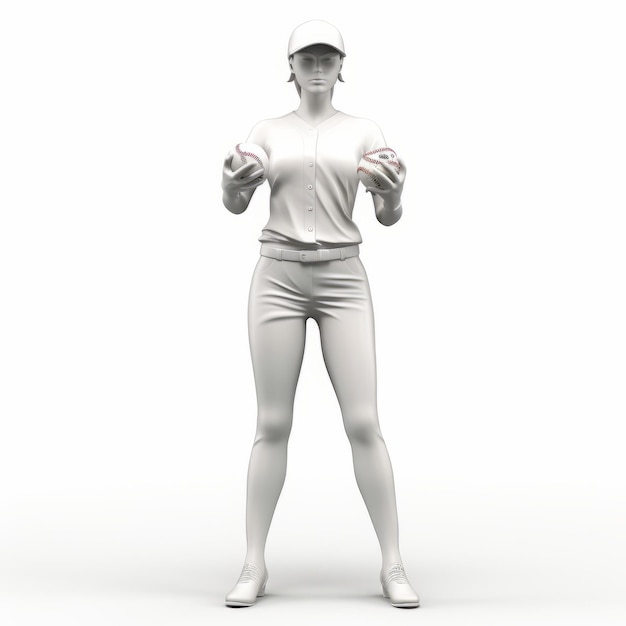 Foto modello 3d di una giocatrice di baseball su sfondo bianco