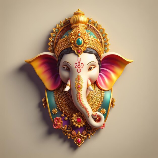 Foto modello 3d di testa di ganesha in stile realistico modello colorato con sfondo semplice