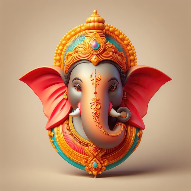 3d model ganesha realistic style ganesha head colorful in simple background