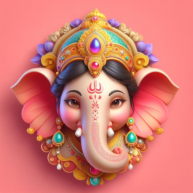 3d model ganesha realistic style ganesha head colorful in simple background