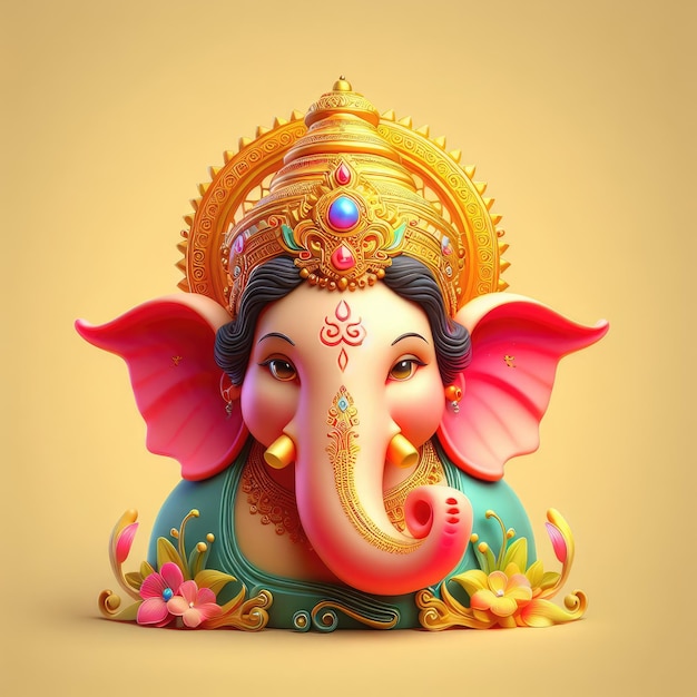 3D-model Ganesha realistische stijl Ganesha hoofd kleurrijk in eenvoudige achtergrond