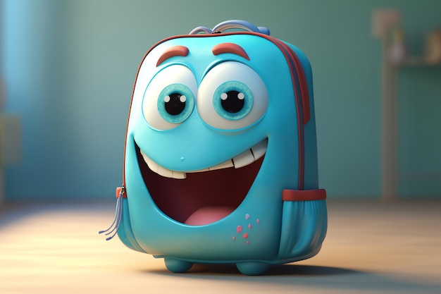 3D model of a happy backpack character