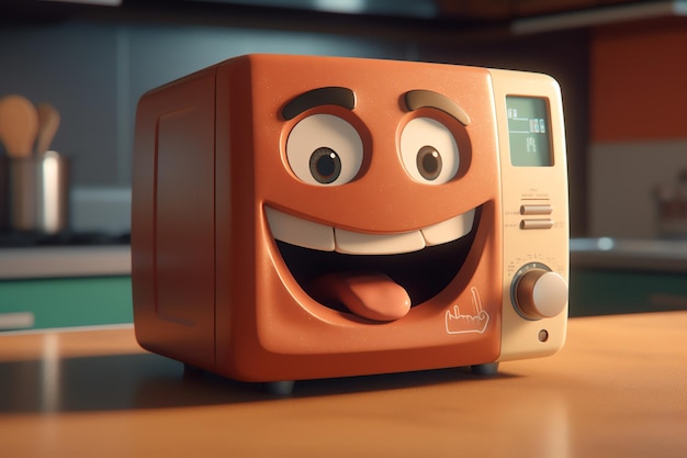 3D model of a happy microwave character