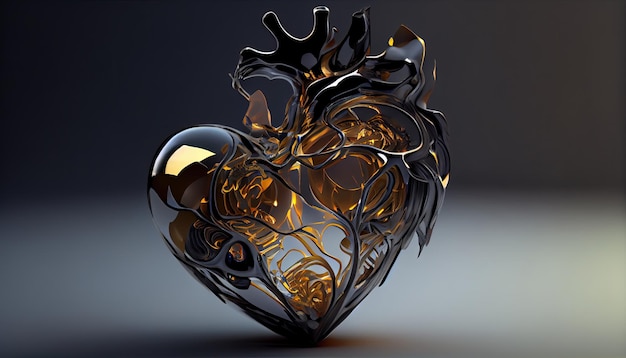 A 3d model of a heart made of glass