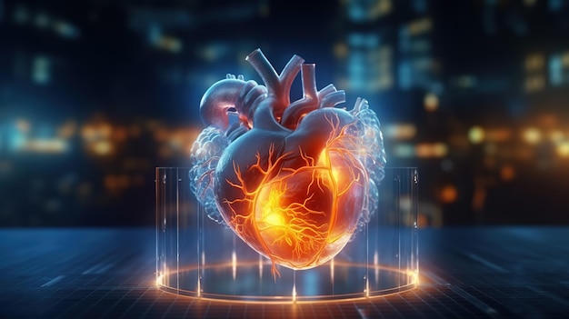 A 3d model of a heart with a glowing heart on it