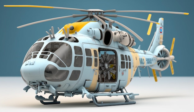 A 3d model of helicopter isolated on pastel background