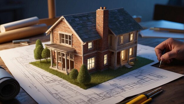 Photo 3d model house making wood