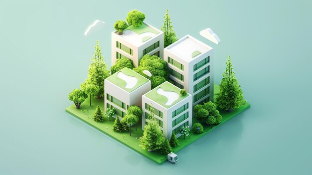 a 3d model of a house with trees and houses