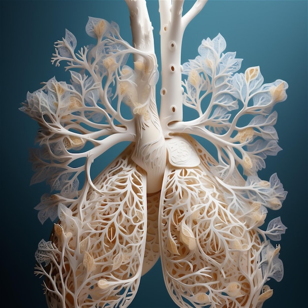 흰색으로 된 인간 폐의 3d 모델 이미지
