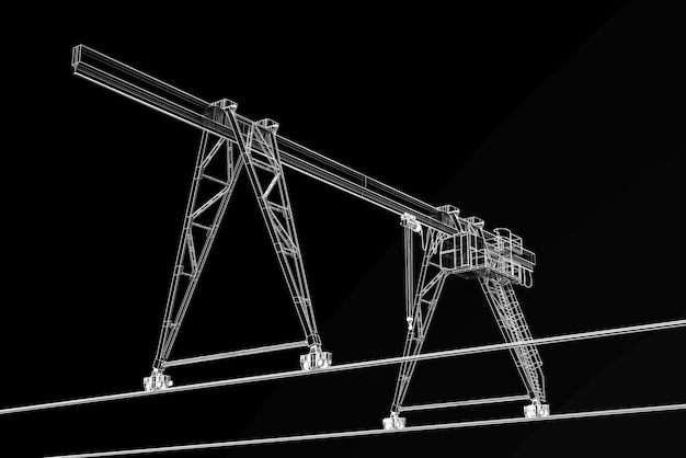 Foto modello 3d gru per costruzioni industriali isolata su sfondo nero