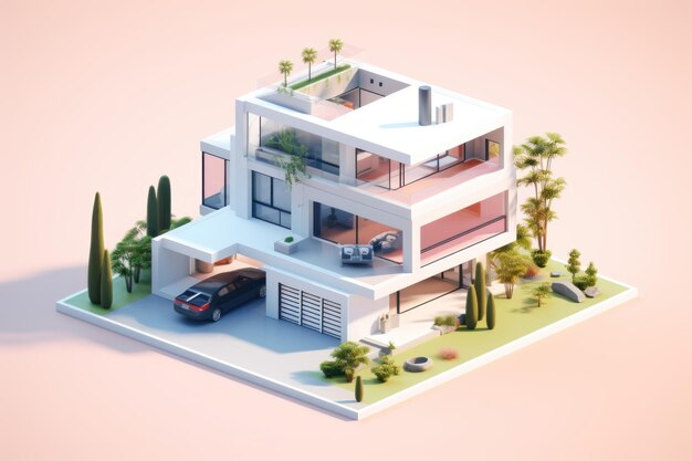 Foto modello 3d di design esterno minimalista della casa